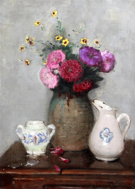 § Pierre Eugène Montézin (1874-1946) Still life of flowers in a jug, 29 x 21.5in.